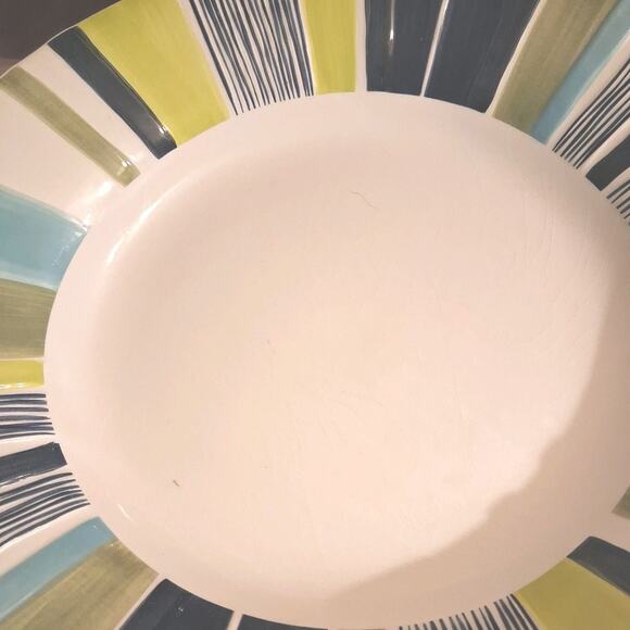 Pottery Barn Sausalito 12” Pasta Bowls/plates Set Of 3 Multicolor Stripe - Picture 4 of 8